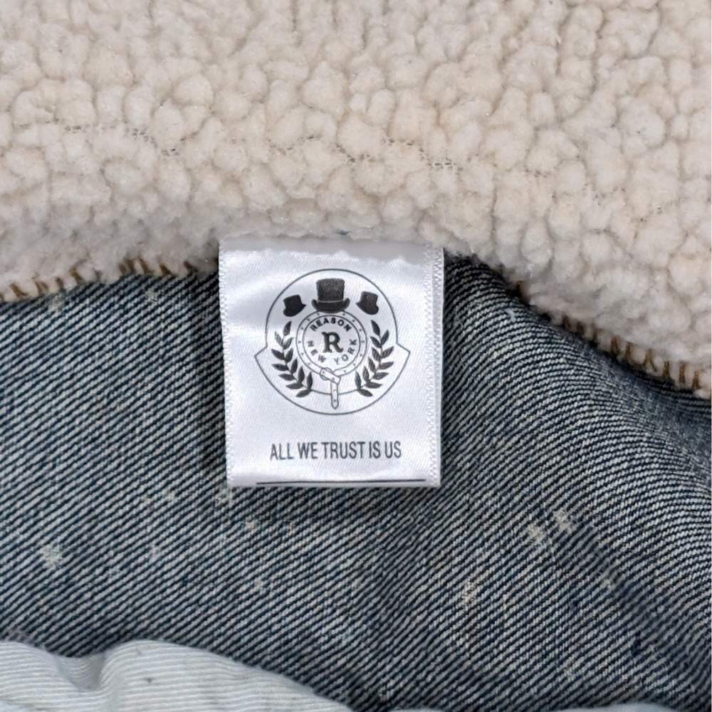 Reason Denim Sherpa Trucker Jacket L Death Before Dishonor Embroidery Distressed - Picture 14 of 14
